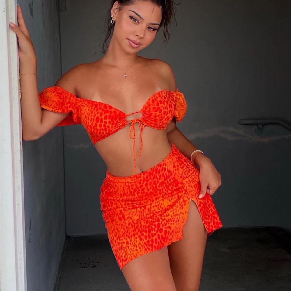 Princess Polly Motel Sheny Mini Skirt Gradient Cheetah Tangerine